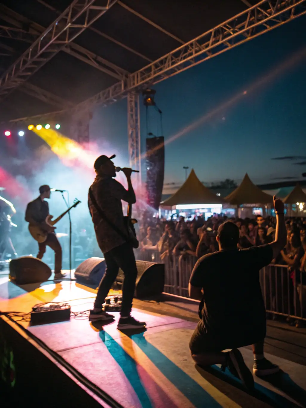 A vibrant photograph capturing a musical performance at the annual Illifaut festival, showcasing a local band on stage with an enthusiastic audience in the background, emphasizing the energy and community spirit of the event.