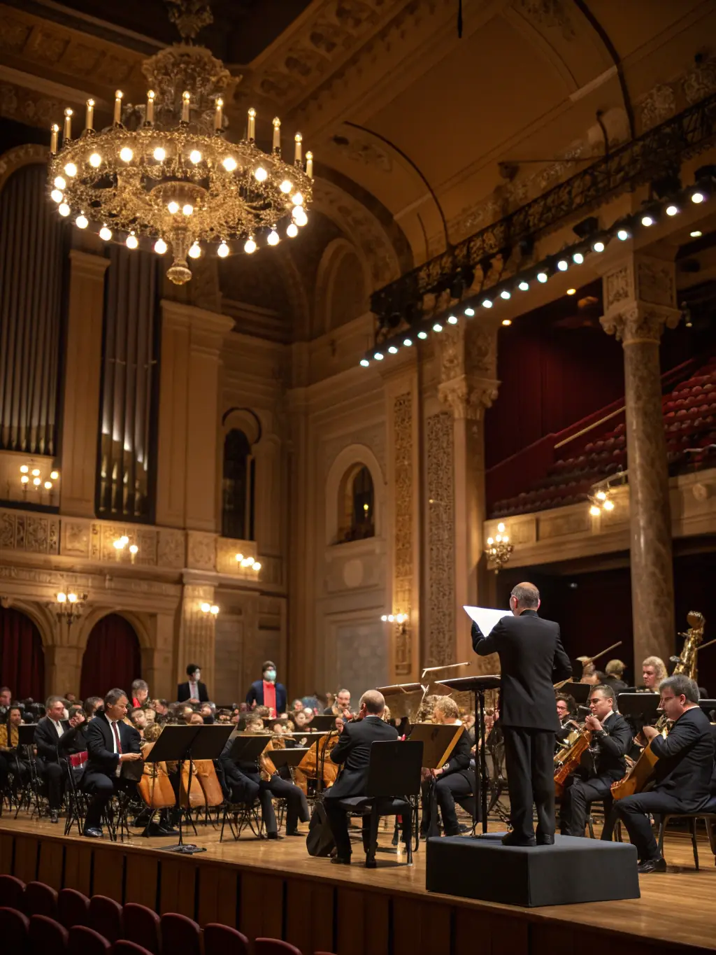 A vibrant photograph capturing a youth orchestra performing at the annual ILLIFEST festival, showcasing young musicians passionately playing their instruments under the direction of a conductor.