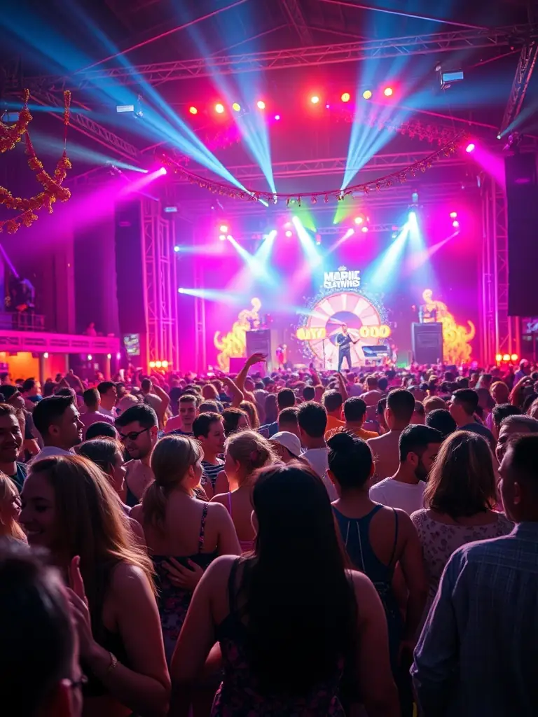 A dynamic image of the annual Illifaut festival, featuring musicians performing on stage and a crowd of enthusiastic attendees enjoying the event.